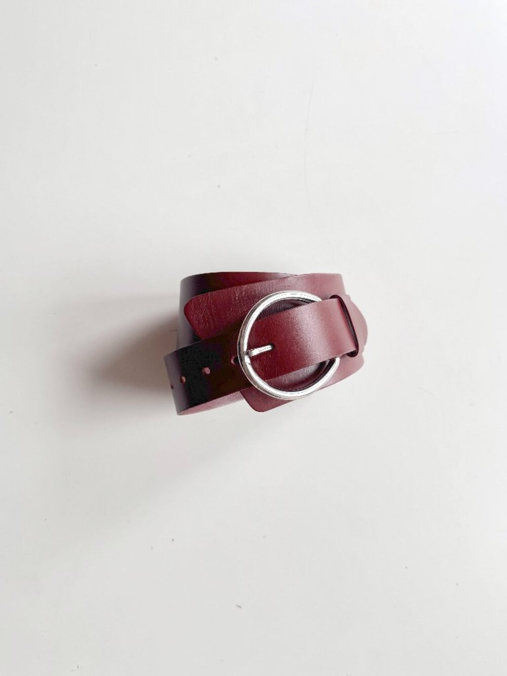LE CHATEAU Maroon Leather Silver Buckle Cinch Waist Belt, Size S